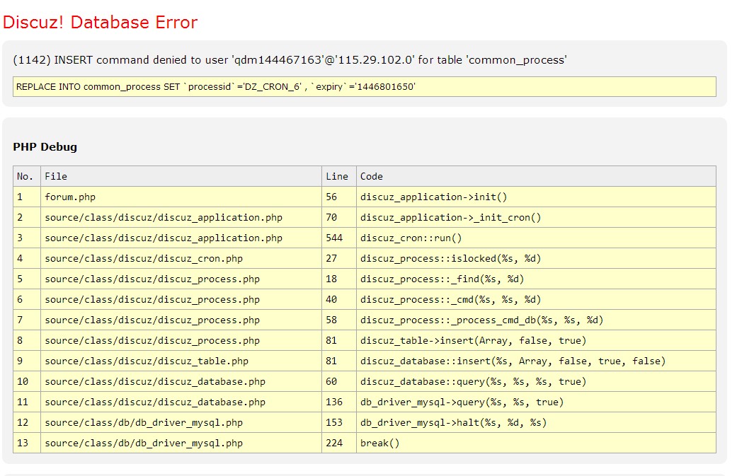 Discuz! Database Error